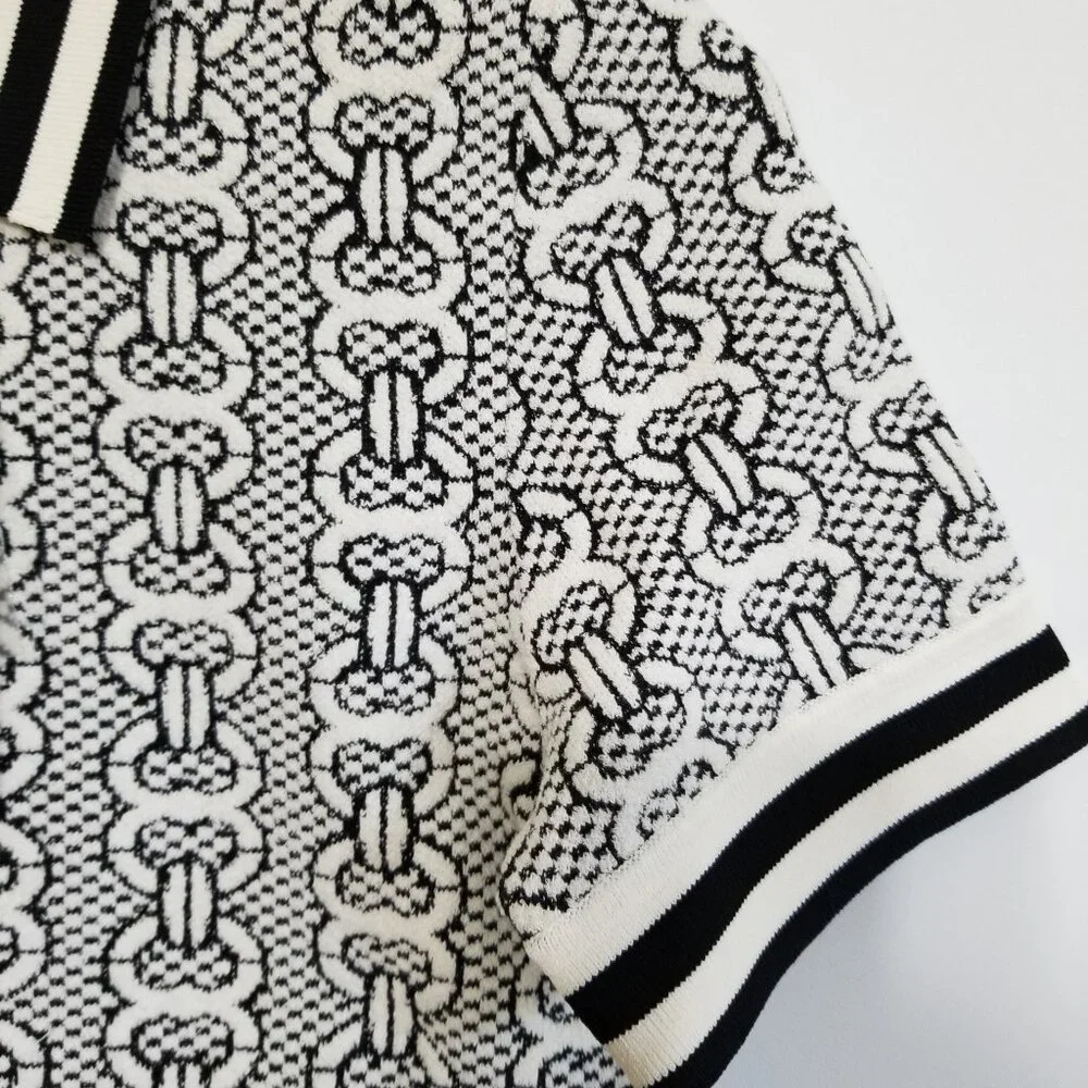 NWT Tory Burch Gemini Link Sweater Polo Shirt Top in New Ivory Black Size S $348
